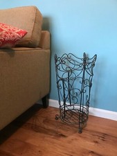 Vintage Black Wrought Iron Wire Umbrella Walking Cane Stand
