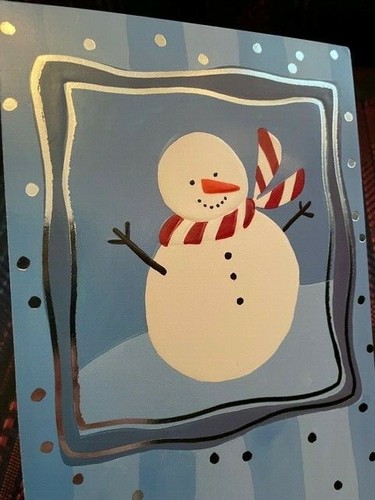 Greeting Card Christmas Bauld Snowman Scarf Silver & Blue Holidays Snowflakes - Picture 3 of 6