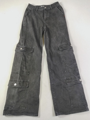 Warp Weft NCE Cargo Jeans Womens 6/28 Black Rise Wide Leg Rave Coachella EDM
