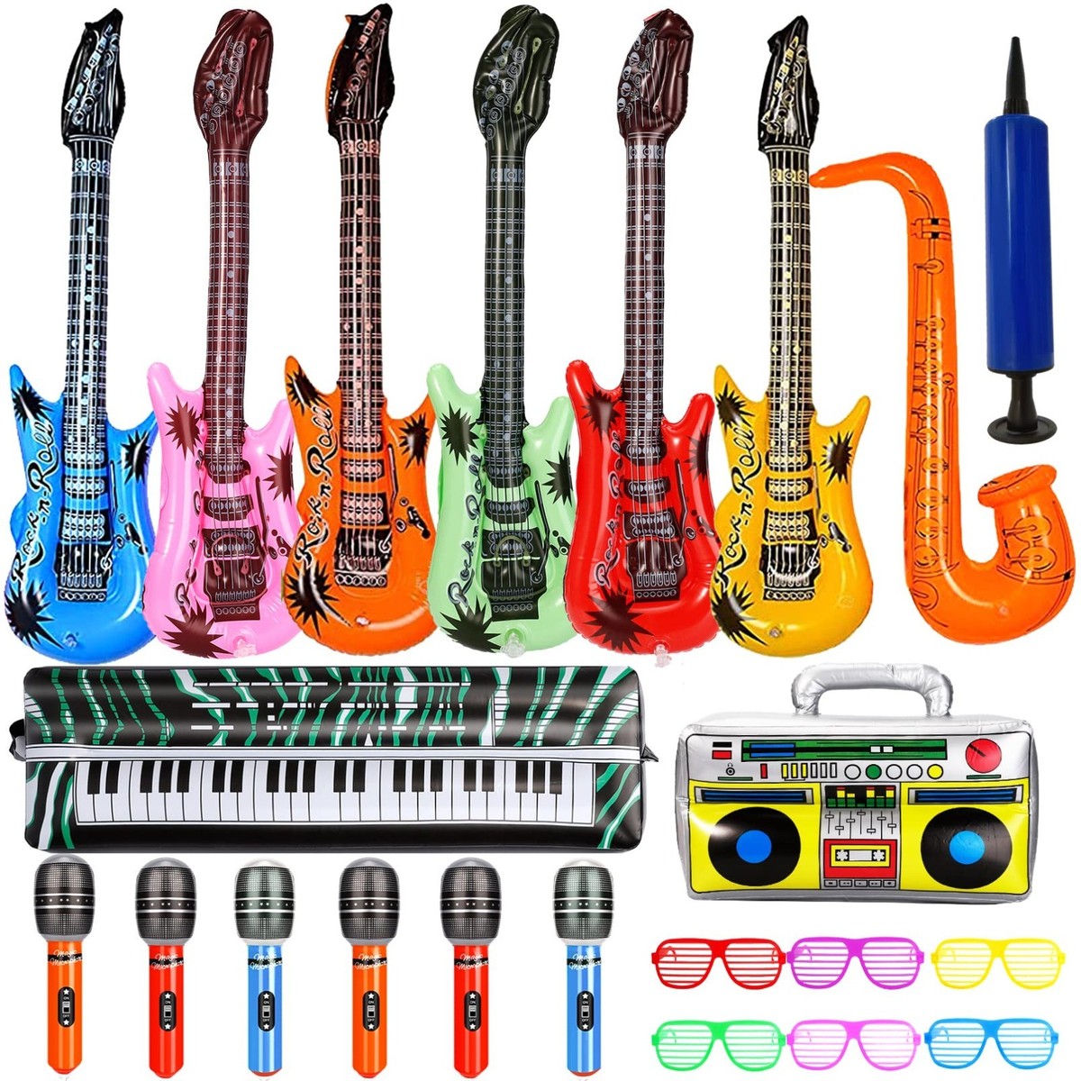 10 Pièces Guitare Gonflable Instrument Gonflable Accessoires 5 Guitares 5 Microp