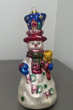 Old World Christmas Ornament HUGE Happy Snowman HoHoHo Glass 8in
