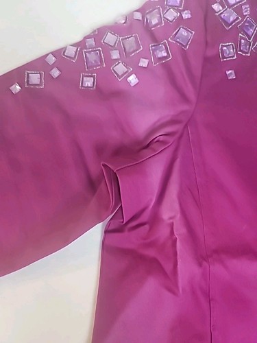Bob Mackie Wearable Art Denim Jacket XL Magenta Square Jewel Embelished "READ" - Picture 11 of 24