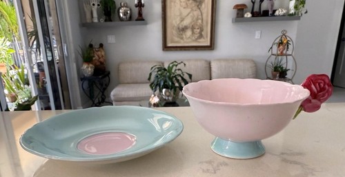 1930'S PARAGON FINE BONE CHINA w/ ROSE HANDLE CUP & SAUCER SET PINK & GREEN MINT - Bild 6 von 15