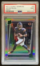 2021 Panini Clearly Donruss Justin Fields Green 18/25 #53 RC Chicago Bears PSA 9