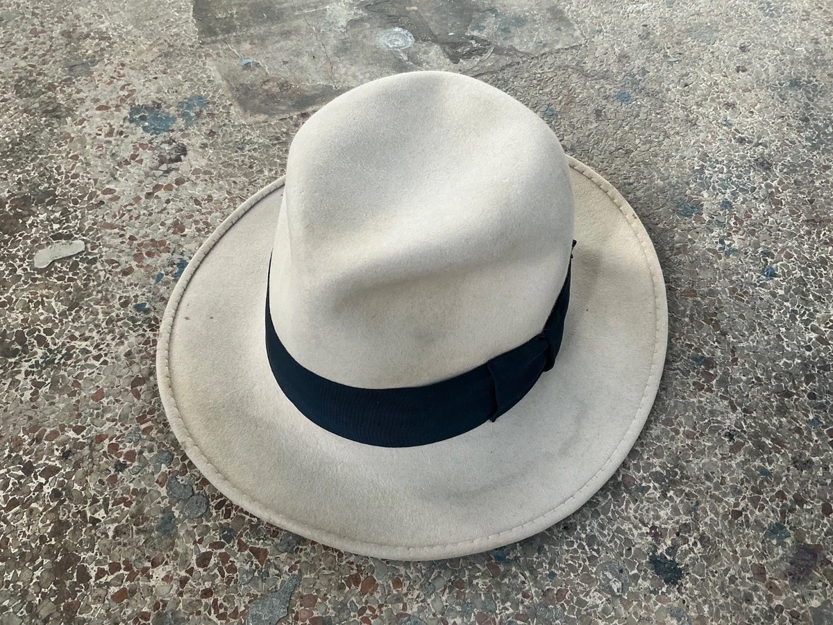 Sombrero Fedora de fieltro de piel vintage blanco talla 7-1/8