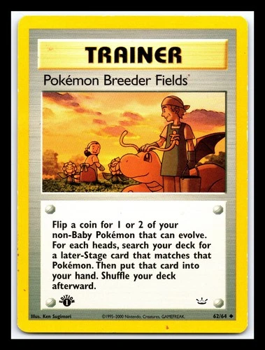 💥 Pokemon 1st Edition Breeder Fields # 62/64 Pokemon Neo Revelation w Dragonite