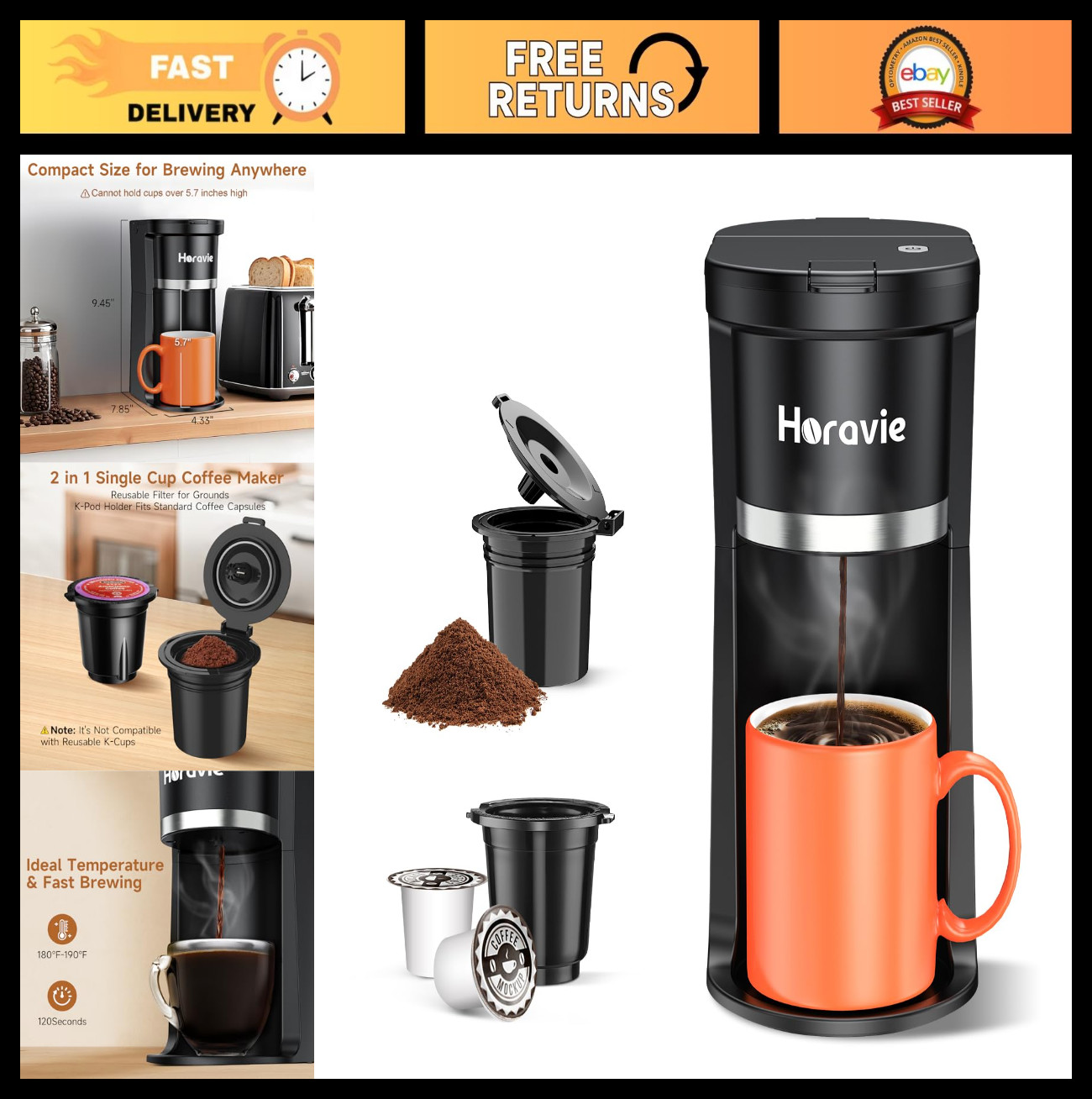 - Fast Brew K-cup & Grounds, 6-12 Oz Sizes, De