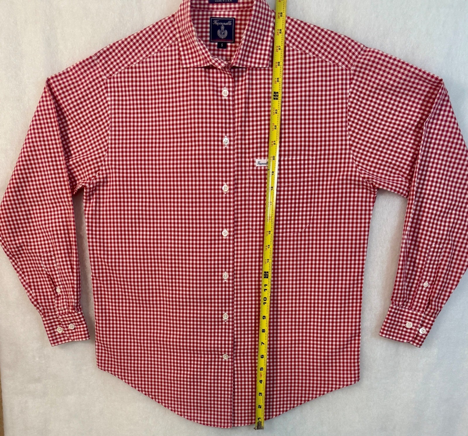 Facconable Mens Red Gingham Button Down Shirt Cla… - image 9