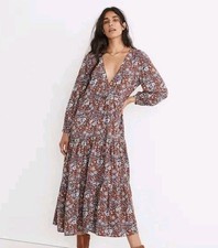Madewell Womens Challis Wrap Midi Dress Woodland Floral Size M NWT
