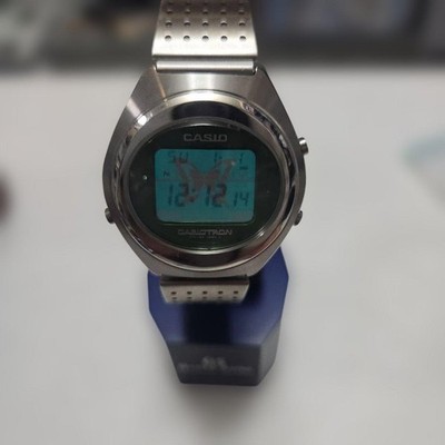 Casio Casiotron TRN-120 Digital Watch Green Dial Stainless Steel Used