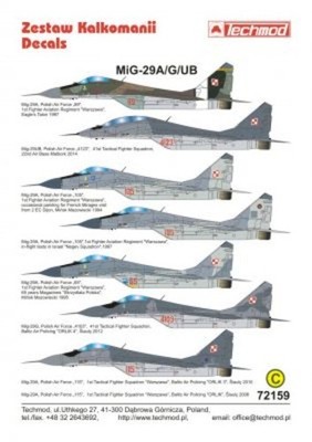Techmod 72159 MiG-29A/G/UB Fulcrum Polish AF 1/72 scale decals