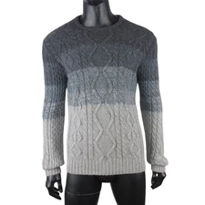 MCS Wool Blend Cable Knit Ombre Sweater Large Grey Gradient Warm Jumper Men