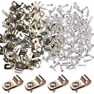 100 Pcs Fence Wire Clamps with 100 Pcs Screws, Stainless Steel Wire Clips Mount