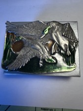 1977 Bergamot Brass Works MALLARD DUCKS Enamel Belt Buckle Made in USA