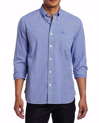 Fred Perry Hemd Shirt Herren Gr.L Freizeithemd Gingham Button-Down Blau 156047