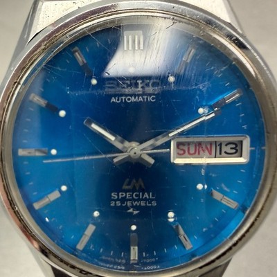 Seiko LM Special Watch Men 35mm Blue Dial Silver Tone Daydate 5216