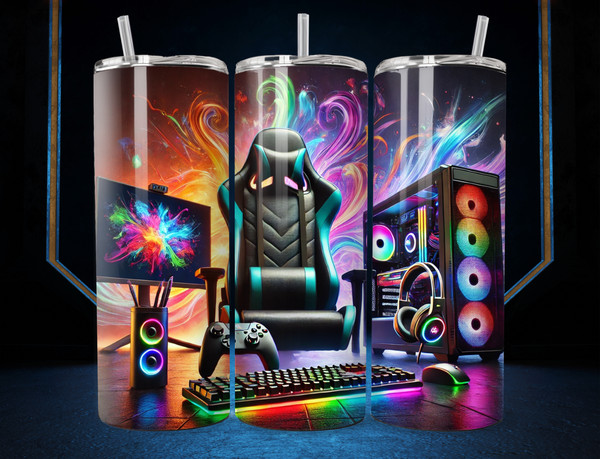 Configuración de juegos RGB 20 oz vaso PC gamer silla taza neón aislado acero inoxidable taza