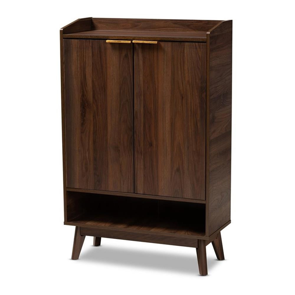 Baxton Studio Mid-Century Lena Wood Shoe Cabinet in Walnut Brown