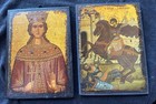 Vintage  Greek Orthodox Byzantine Icons St Catherine & St Demetrios Made Greece — photo 1
