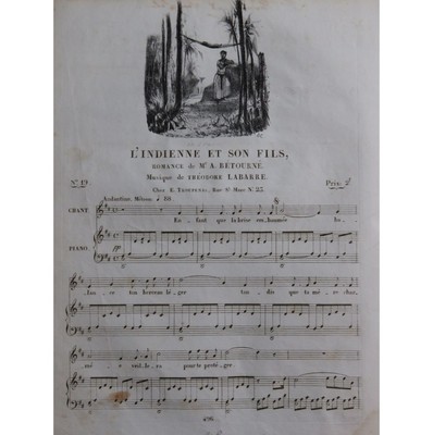 Labarre Theodore L'Indianer Und Ihrem Sohn Gesang Piano ca1830