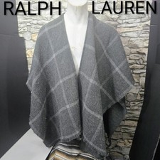 Lauren Ralph Lauren Ruana Gray Herringbone Reverse Windowpane Poncho One Size