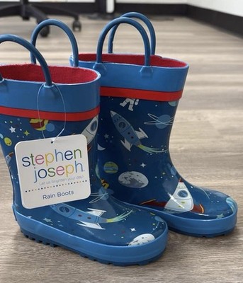 Stephen Joseph Rain Boots Boys Size 8 Space Rocket Planets Rubber NWT