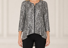 Alex Evenings Lace Metallic Jacket Formal Evening Party Zip Silver Party SZ Lg