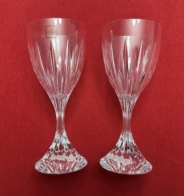 Pair French Christofle Basilique Crystal Water Glasses / Goblets 7 5/8 