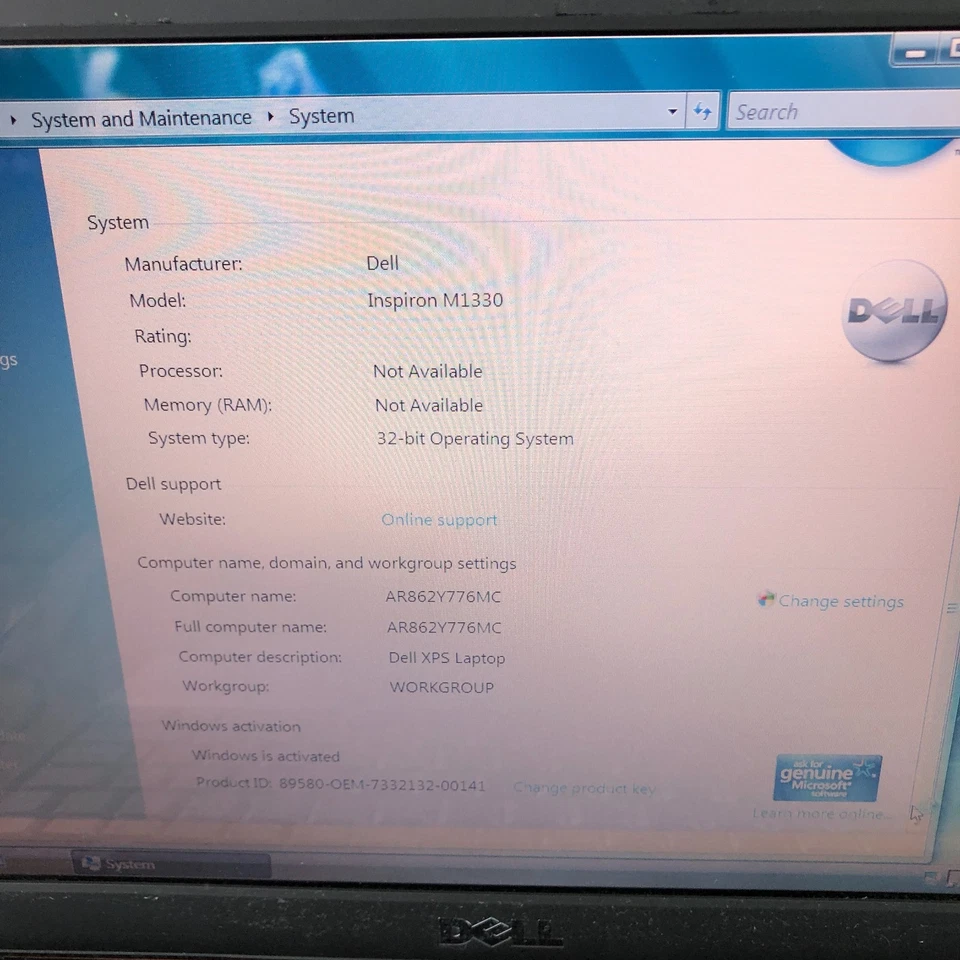 Dell XPS M1330 Retro Gaming Laptop Core 2 2.00GHz 3GB RAM Windows Vista Ultimate - Image 3 of 4