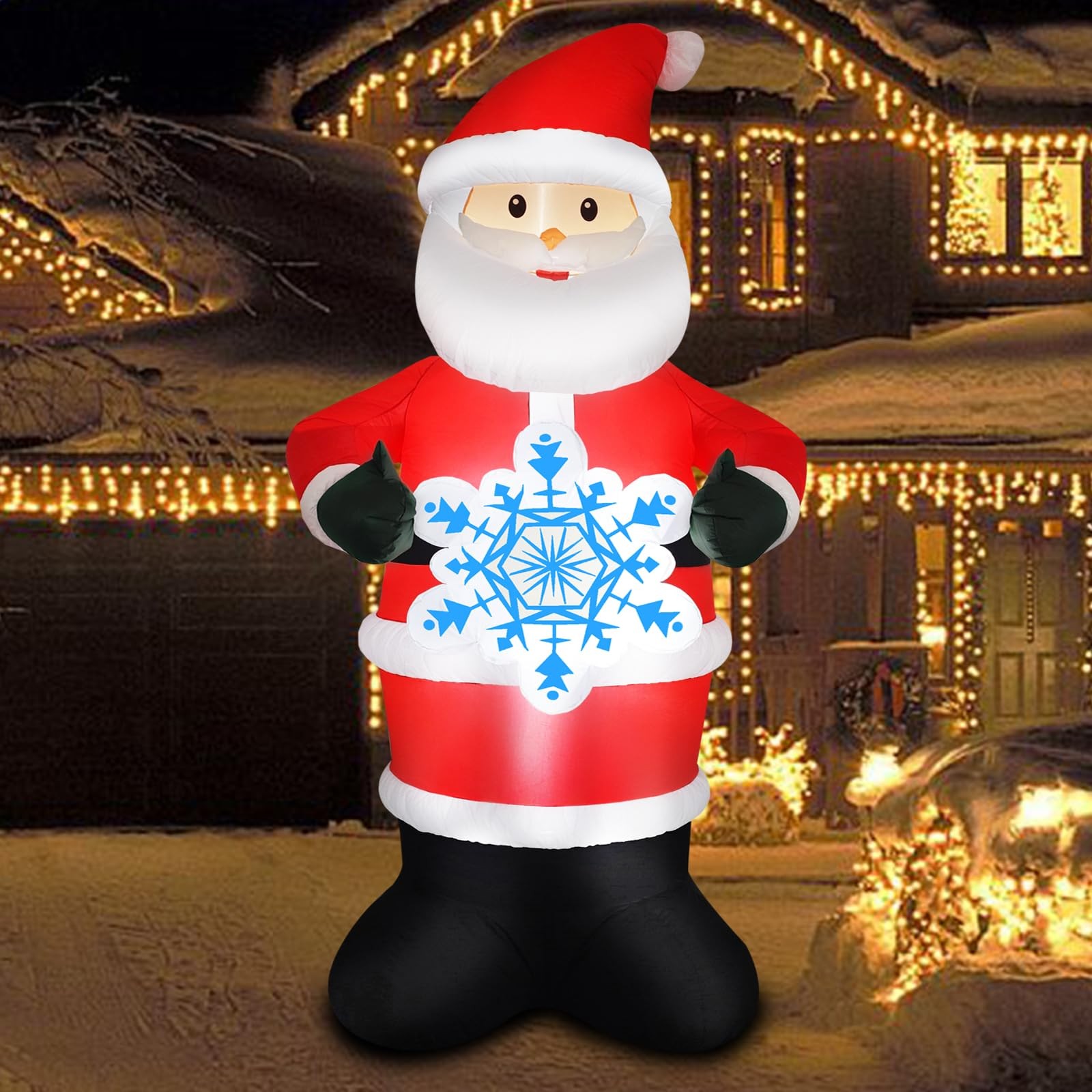 7FT Christmas Inflatable Outdoor Decoration Blow Up Santa Claus Hold Snowflak...