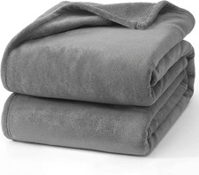 Twin Grey Fleece Blanket Soft Flannel Bed Cover 60 x 80 Inches Cozy All Season