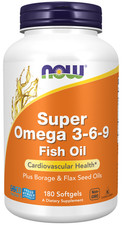 NOW Foods Super Omega 3-6-9 Fish Oil 180 Softgels Plus Borage Flaxseed 9/27EXP