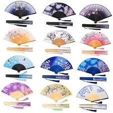 12 Pcs Floral Folding Fans for Line Dancing Woman Bamboo Retro Pattern Classic