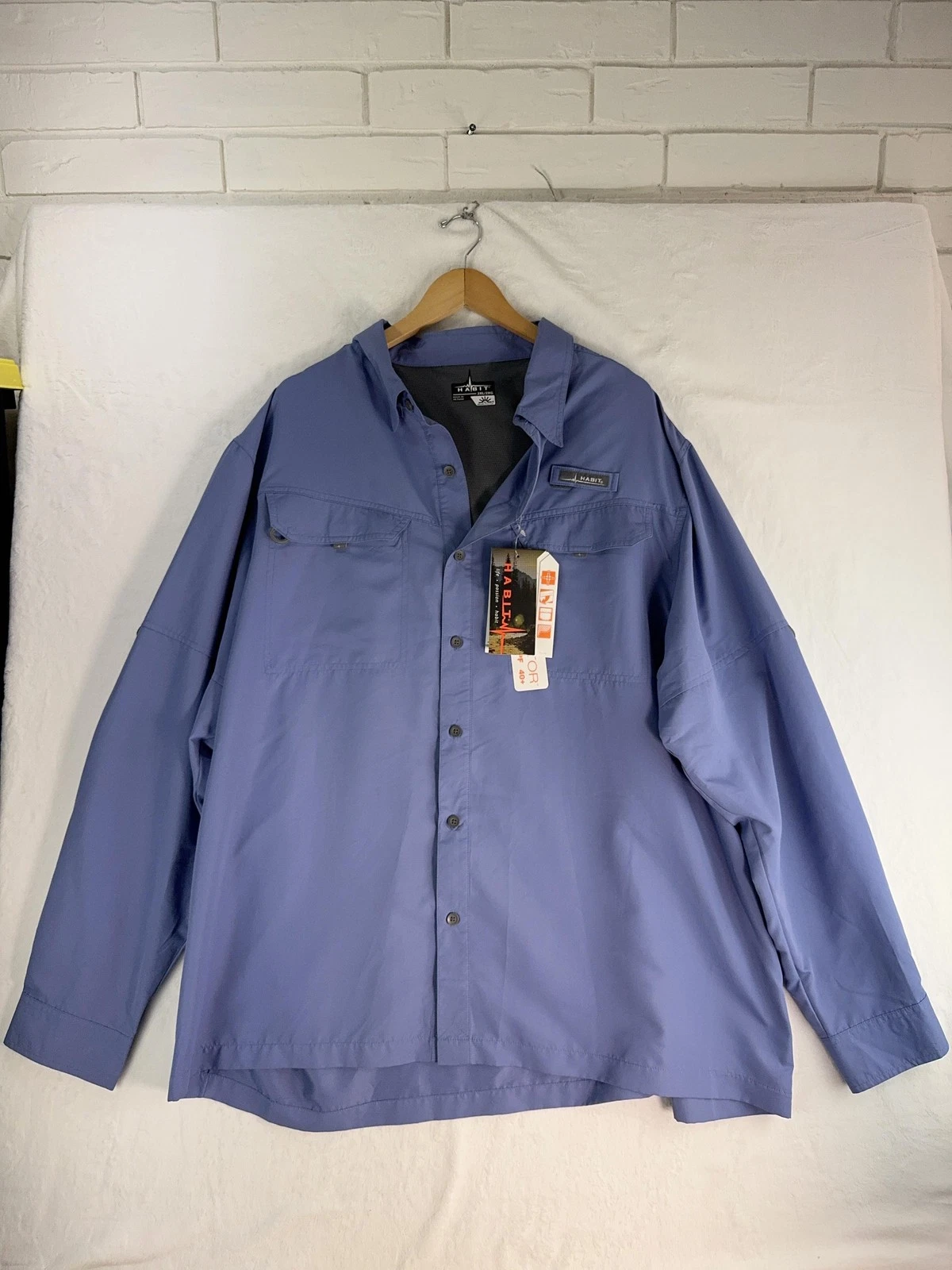 Habit Shirt Mens 2XL Blue Solar-Factor UPF 40+ Vented Back Fishing Long Sleeve