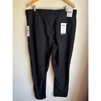DKNY Mens City Tech Pants Slim Fit Black Onyx Stretch Expandable Waist 36x30 NEW