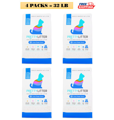 4 Packs, Pretty Litter Health Monitoring Multi-Cat Crystal Cat Litter Lotus 8 Lb