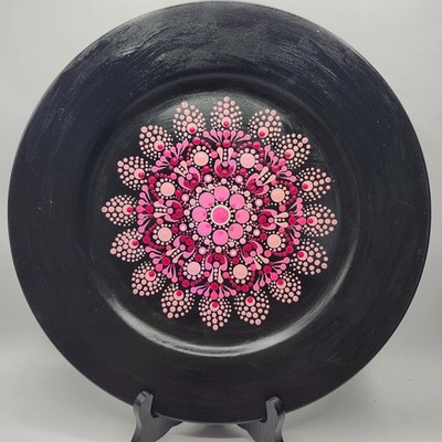 Mandala Dot Art On 13'' Plastic Platter Original Painting Pink Dahlia OOAK