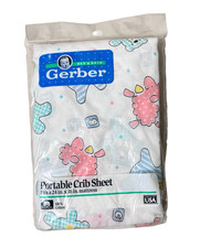 NEW Vtg Gerber White Portable Crib Sheet 100 Cotton Animals Print Made in USA