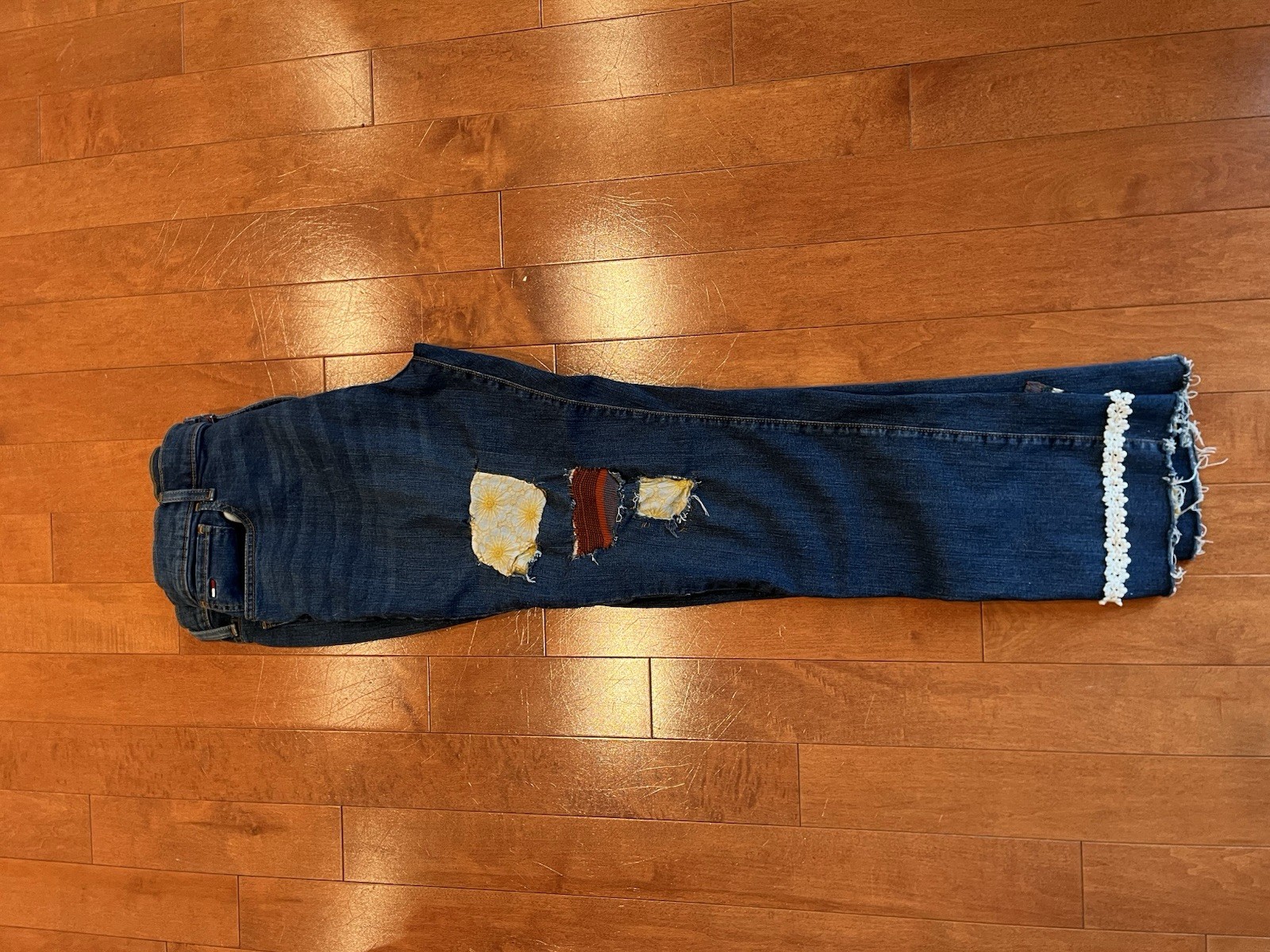 Boho, up cycle, Women's Blue Patchwork Distressed… - image 4