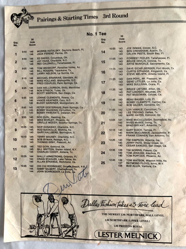 BYRON NELSON GOLF CLASSIC 1981 PAIRING SHEET AUTOGRAPHED / SIGNED JERRY PATE C10 - Picture 2 of 4