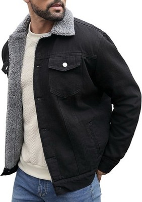 Fashion Jeans- Size M Color Black Jacket Winter Men's Sherpa Lined Trucker Denim