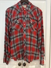 VINTAGE 50s H BAR C RANCHWEAR PLAID RAYON WESTERN PEARL SNAP SHIRT LARGE