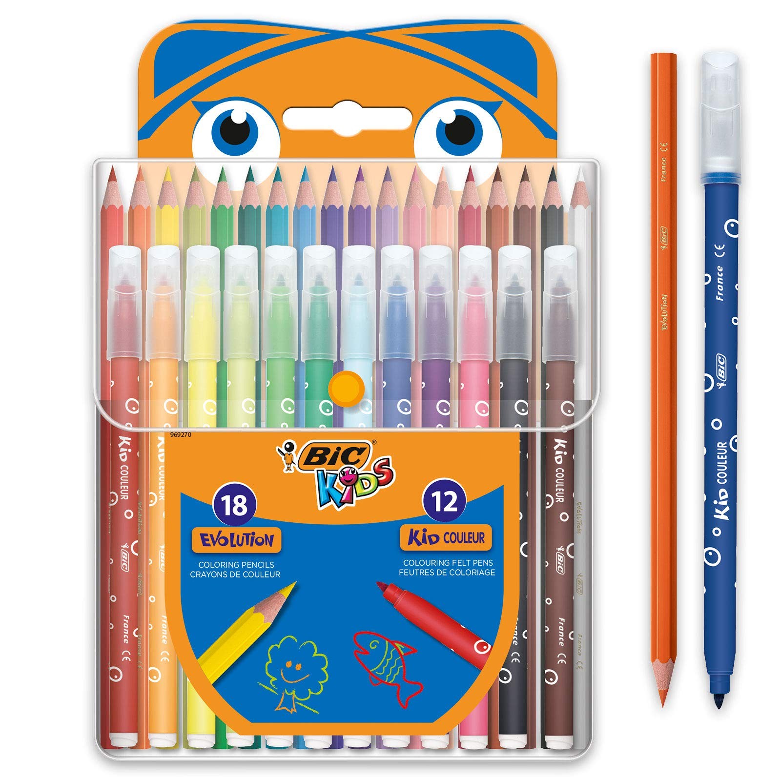 BIC Kids Colouring Set - Case of 30 Colouring Products - 18 Pencils and 12 Felt-
