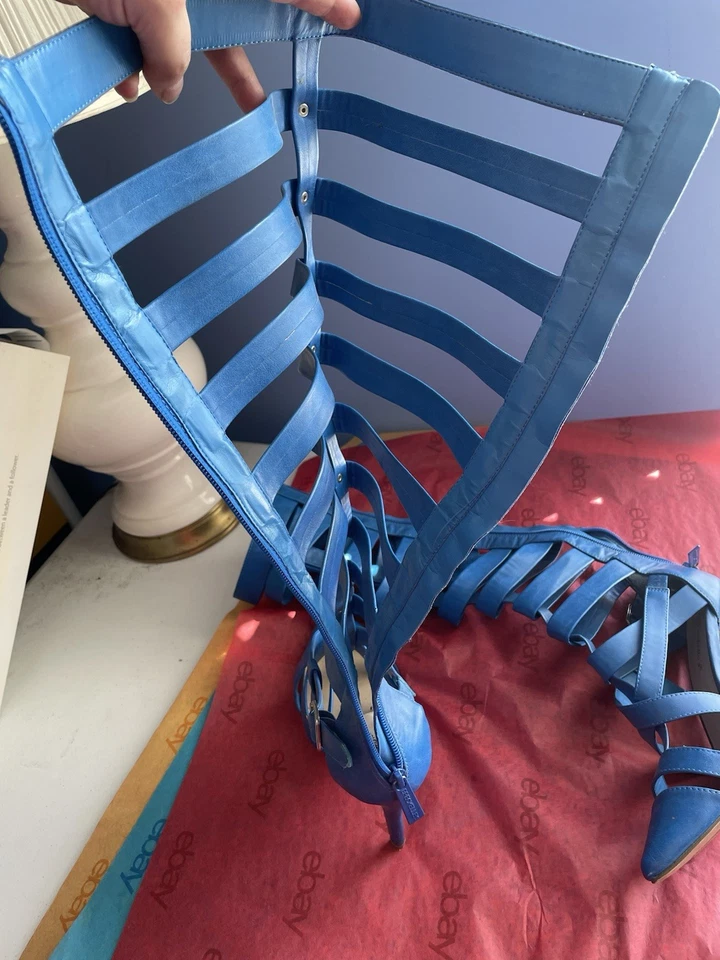 Breckelles Nataly-22 Mujer Talla 9 AZUL Tacón Alto Stiletto Gladiador Bota Rodilla Foto 4 de 4