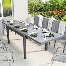 Extending Garden Table for 6-10, Aluminium Outdoor Dining Table, Glass Top