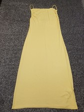 Zara Satin Slip Dress Women Large UK 8 Yellow Mustard