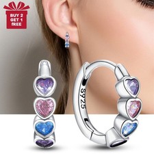 PANDACH 925 Sterling Silver Tiny Colorful Heart Huggie Hoop Earrings For Women