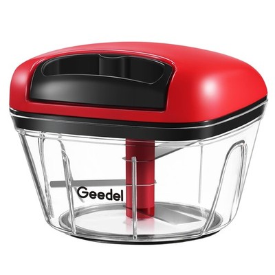 Manual Food Processor Vegetable Cutter, Geedel Pull Chopper with 2Cup, Red