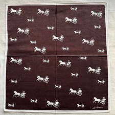 VTG White Horse-Drawn Carriage Handkerchief Brown Cotton Pocket Square 16"~K1