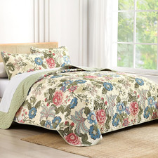 Floral Quilt Set Queen Size 3 Pieces Vintage Flower Bedspread with Pillow Shams